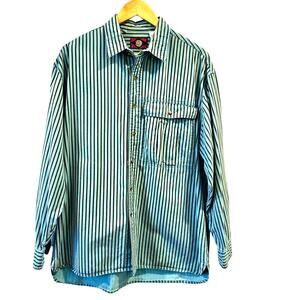 VTG 90s Bugle Boy Striped Button Down Shirt Blue Black Denim, Men's Size XL